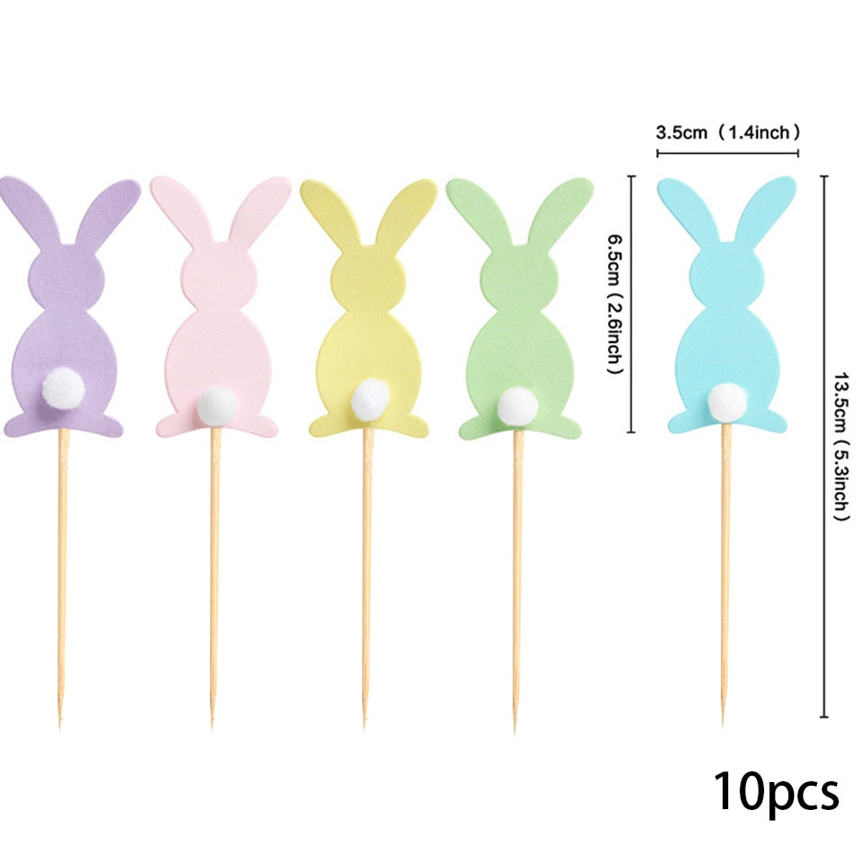 Palito de Topo de Bolo Coelho Pascoa 10 peças de enfeite de cupcake de Páscoa, enfeite