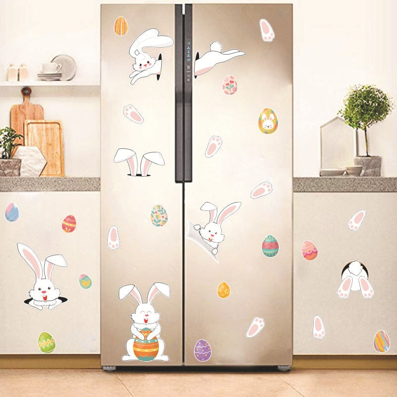 Feliz páscoa janela adesivos coelho ovos páscoa cenoura pintainho de vidro adesivo