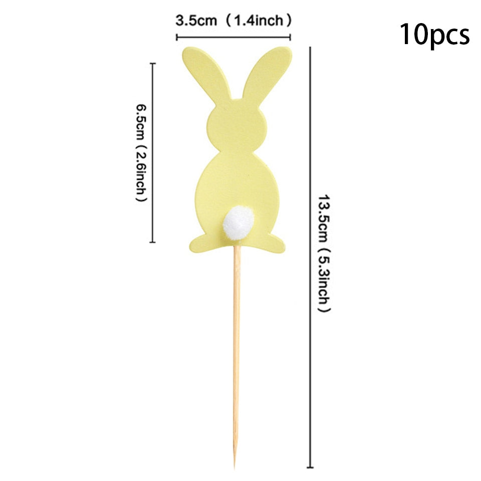 Palito de Topo de Bolo Coelho Pascoa 10 peças de enfeite de cupcake de Páscoa, enfeite