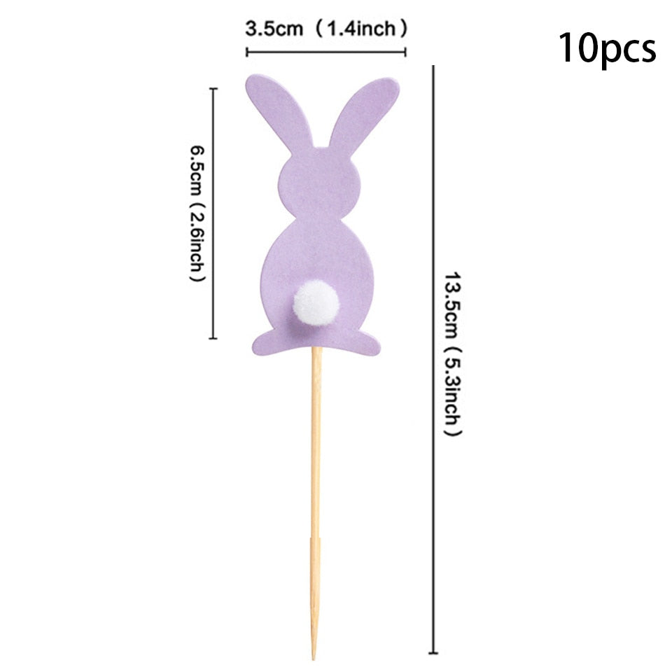 Palito de Topo de Bolo Coelho Pascoa 10 peças de enfeite de cupcake de Páscoa, enfeite