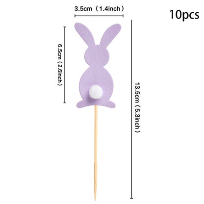 Palito de Topo de Bolo Coelho Pascoa 10 peças de enfeite de cupcake de Páscoa, enfeite