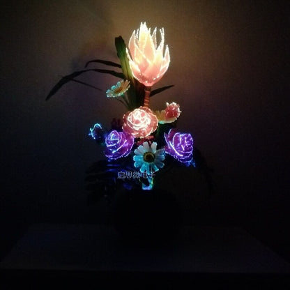 Buquê floral de com luzes LED, flores de rosa para mulheres