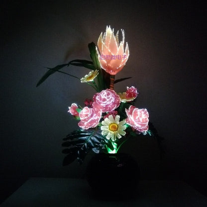 Buquê floral de com luzes LED, flores de rosa para mulheres