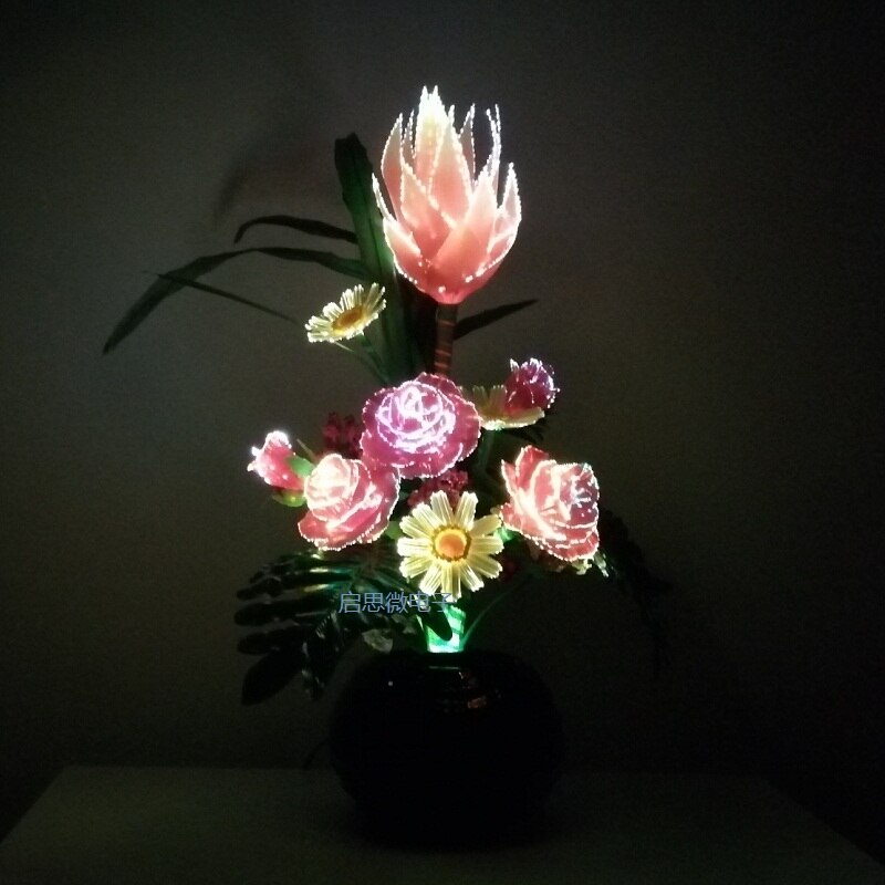 Buquê floral de com luzes LED, flores de rosa para mulheres