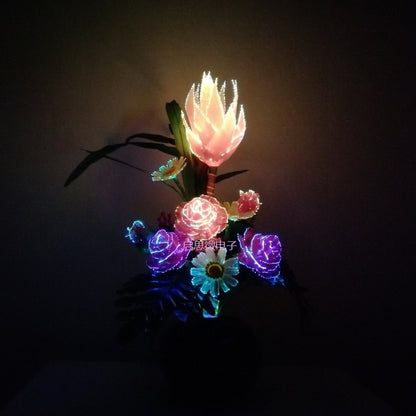 Buquê floral de com luzes LED, flores de rosa para mulheres