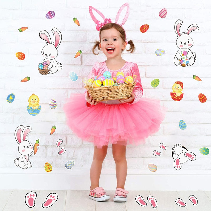 Feliz páscoa janela adesivos coelho ovos páscoa cenoura pintainho de vidro adesivo