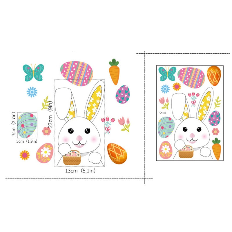 Feliz páscoa janela adesivos coelho ovos páscoa cenoura pintainho de vidro adesivo