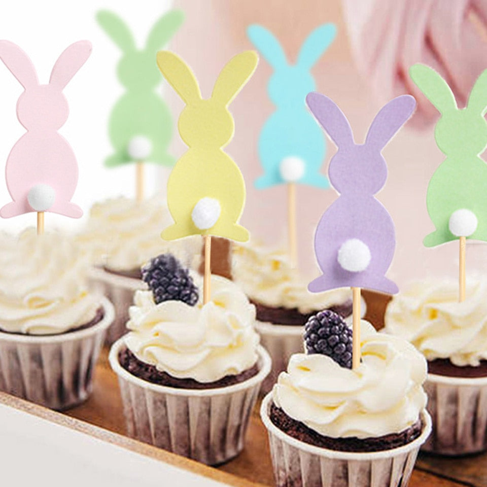 Palito de Topo de Bolo Coelho Pascoa 10 peças de enfeite de cupcake de Páscoa, enfeite