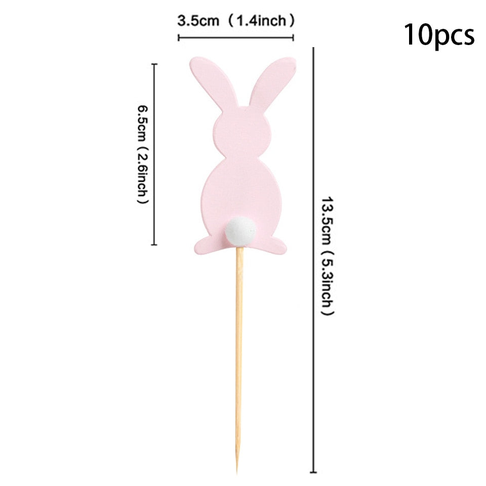 Palito de Topo de Bolo Coelho Pascoa 10 peças de enfeite de cupcake de Páscoa, enfeite