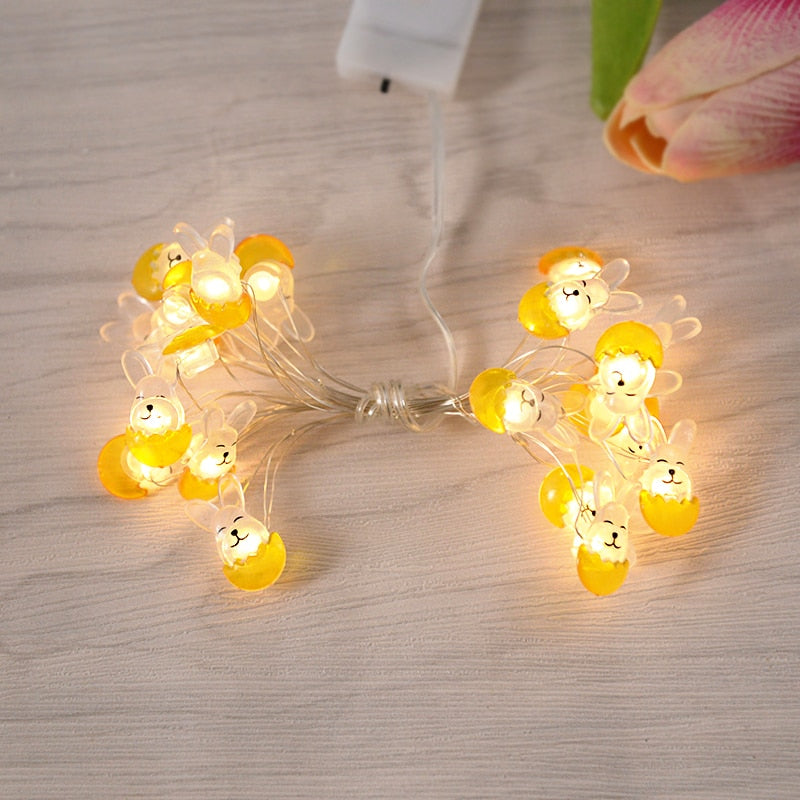 Luzes da corda da páscoa para decoração de casa 20 led incandescente ovo de páscoa coelho cenoura