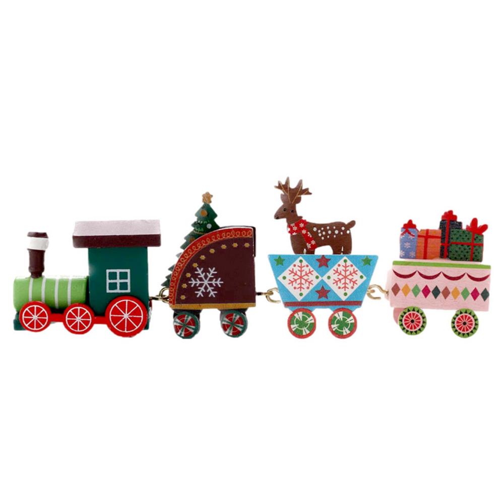 Enfeites de mini trem de madeira, conjunto de trem de Natal Trem de Natal pintado